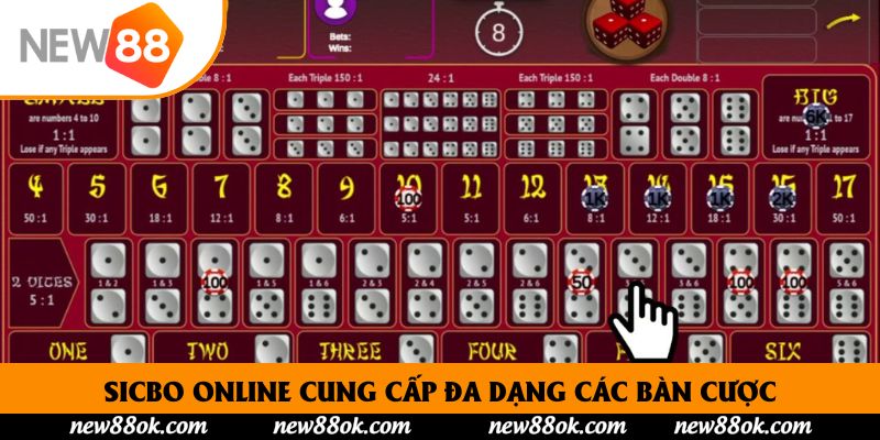 Sicbo online cung cấp đa dạng các bàn cược